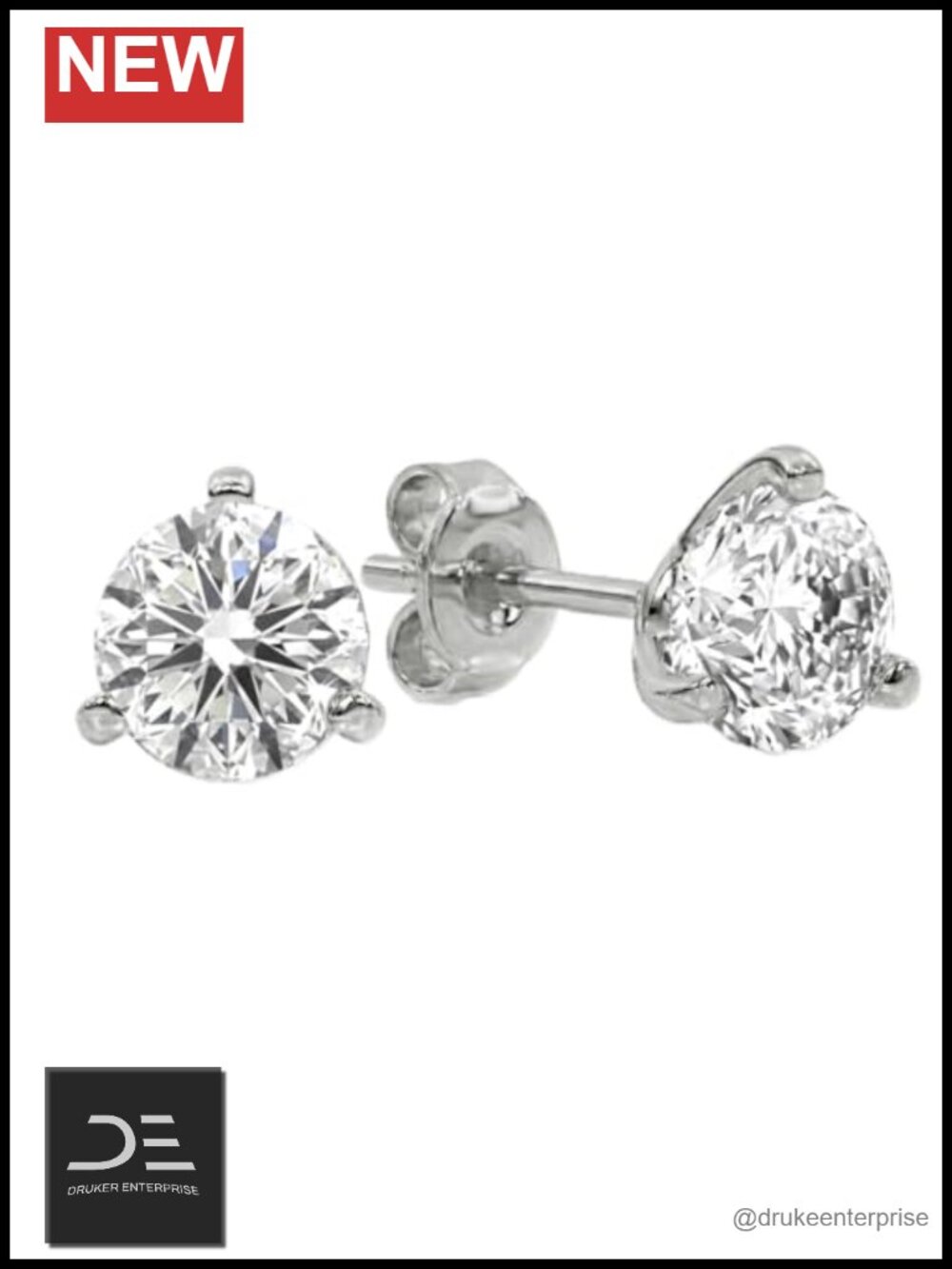 Lab Grown Diamond Martini Stud Earrings 10K Solid Gold 1.5ct